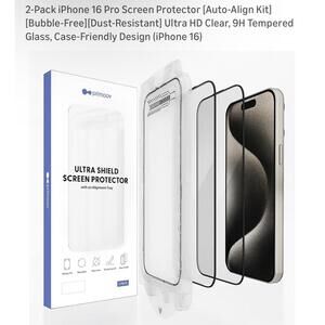 2-Pack iPhone 16 Pro Screen Protector Auto-Align Kit Ultra HD Clear 9H Tempered